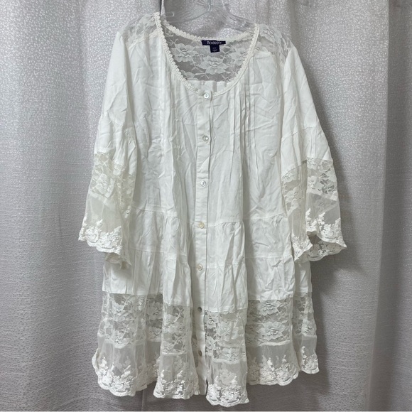 Roaman's Women’s White Lace Illusion Button-Up Tunica Top Size22 Costal Vacation - Picture 3 of 13